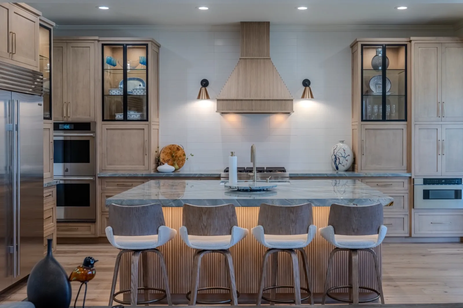 Completed Pacific Stone kitchen remodel with oak cabinetry and a large island