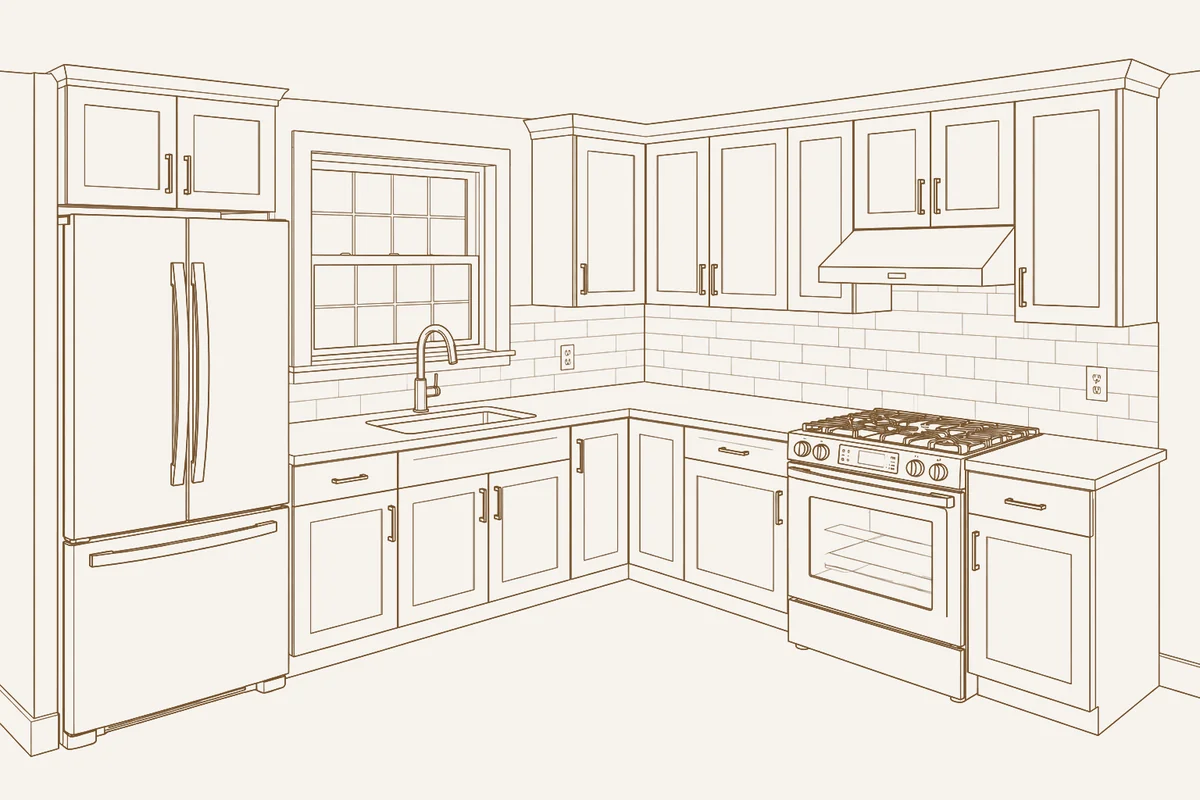 Example 10 by 10 foot L-shaped kitchen layout