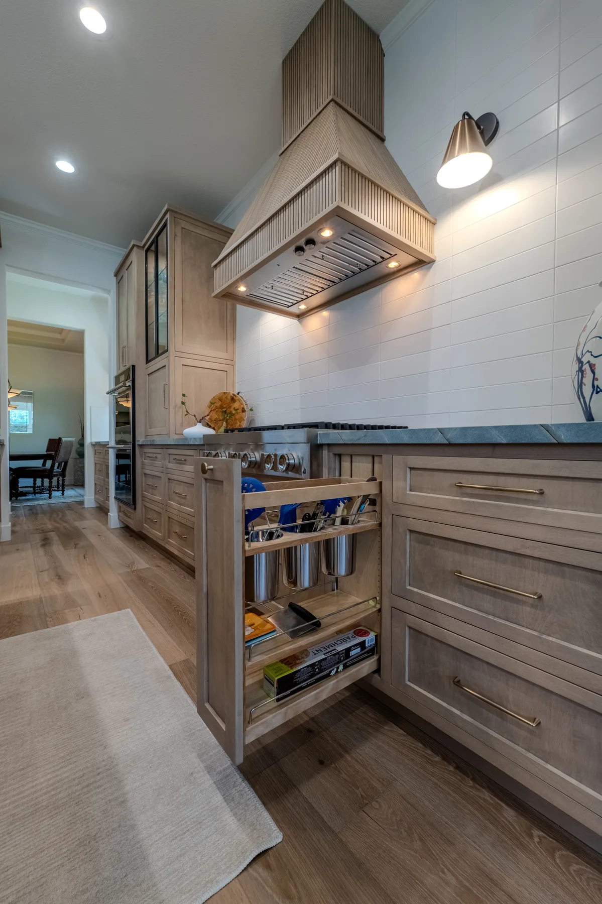 Built-in beverage cabinet with drawer storage and integrated appliances
