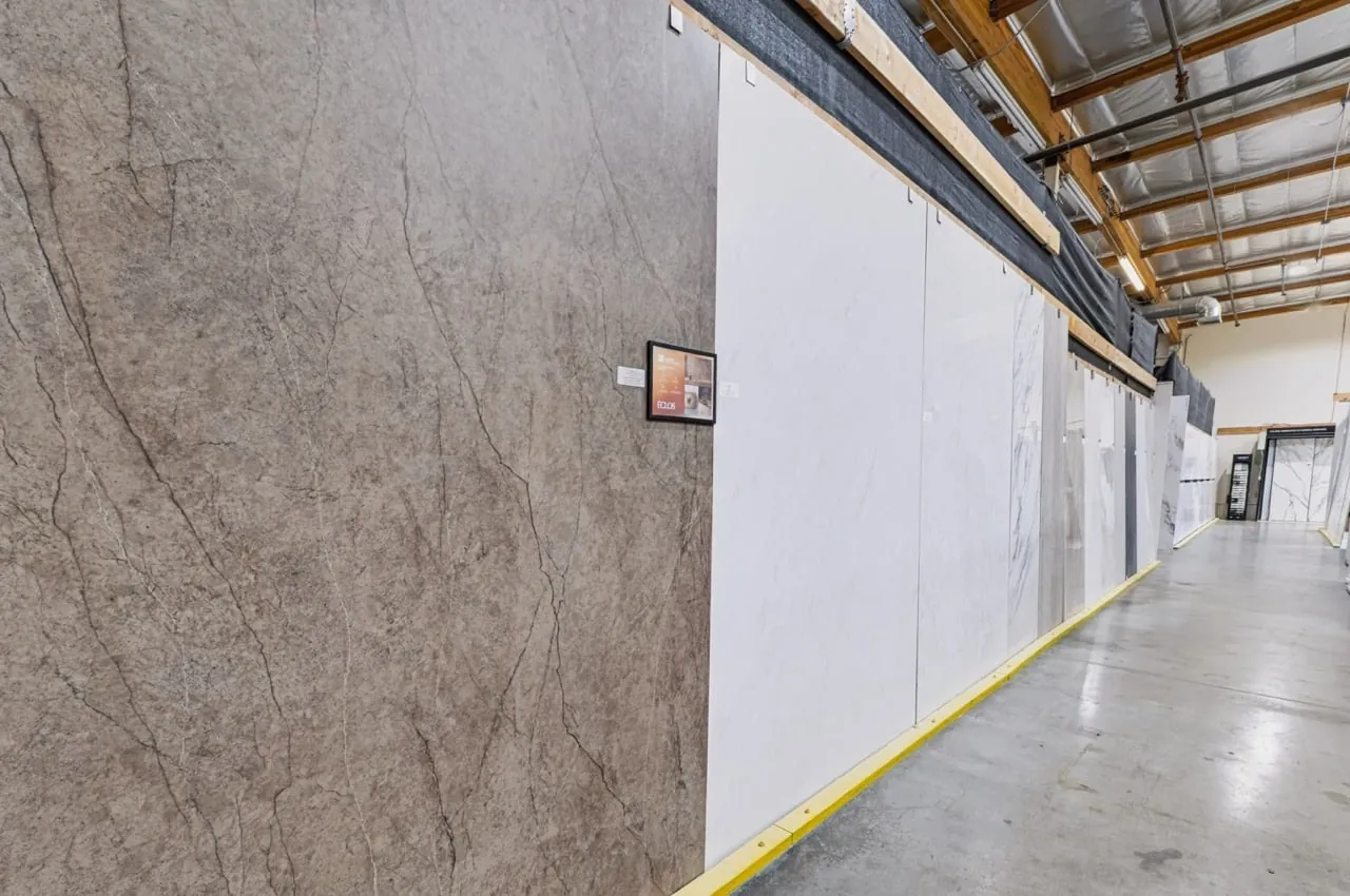 Stone slabs inside the Pacific Stone showroom